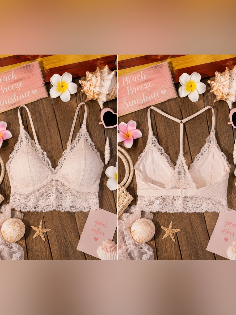 Anemone Lace Bralette in Light Beige with T-Back